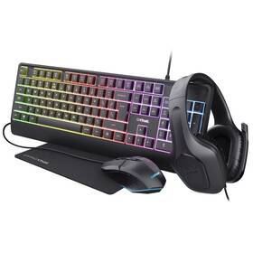 Herní set Trust GXT 792 Quadrox 4v1, klávesnice + headset + myš + podložka pod myš černá barva
