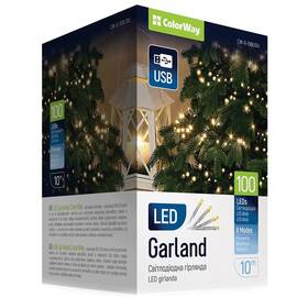 Vánoční osvětlení ColorWay vnitřní, 100 LED, USB, 10m, teplá bílá (CW-G-100L10U)