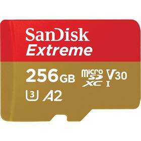 Paměťová karta SanDisk Micro SDXC Extreme 256GB UHS-I U3 (190R/130W) + adaptér (SDSQXAV-256G-GN6MA)