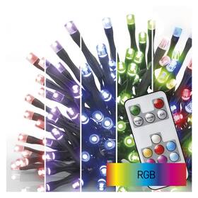 Vánoční osvětlení EMOS 120 LED řetěz, 12 m, venkovní i vnitřní, RGB, ovladač, programy, časovač (D4AA03)