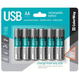 Baterie nabíjecí ColorWay AA, 1200mAh, USB, 1.5V, blistr 6ks (CW-UBAA-07)