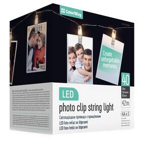 LED fotokolíčky ColorWay 40 kolíčků, délka 4,2m, 3x AA, teplá bílá (CW-LCP-40L42B)