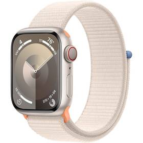 Chytré hodinky Apple Watch Series 9 GPS + Cellular 45mm pouzdro z hvezdně bílého hliníku - hvězdně bílý provlékací sportovní řemínek (MRMA3QC/A)