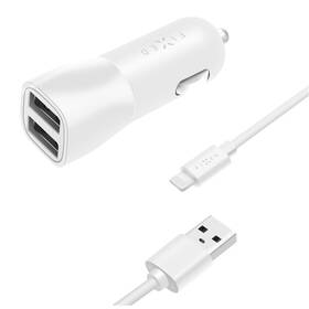 Adaptér do auta FIXED 2x USB, 15W Smart Rapid Charge + Lightning MFi kabel 1m (FIXCC15-2UL-WH) bílý