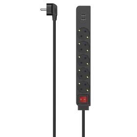 Kabel prodlužovací Hama 5x zásuvka schuko, 2x USB-A, vypínač, 1,4 m (223184) černý