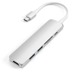 USB Hub Satechi USB-C Slim Multimedia Adapter V2 (2x USB 3.0, USB-C, HDMI, Micro SD, SD) (ST-SCMA2S) stříbrná