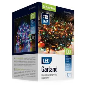 Vánoční osvětlení ColorWay vnitřní, 100 LED, USB, 10m, vícebarevné (CW-G-100L10UMC)