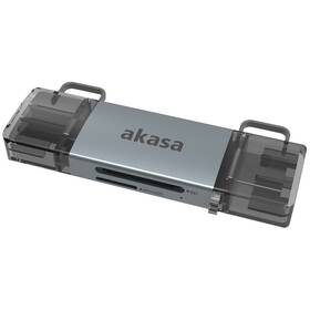 Čtečka paměťových karet akasa AK-CR-12, 2in1, USB/USB-C 3.2 (AK-CR-12) stříbrná