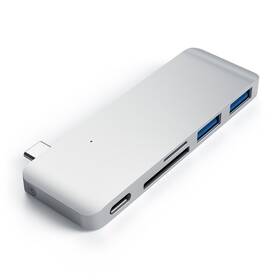 USB Hub Satechi USB-C Passthrough USB Hub (2x USB 3.0, USB-C, SD, MicroSD) (ST-TCUPS) stříbrný
