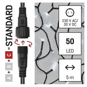 Spojovací řetěz EMOS 50 LED Standard, 5 m, venkovní i vnitřní, studená bílá, časovač 
