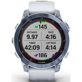 GPS hodinky Garmin fenix 7 PRO Sapphire Solar - Titan Blue/ White Silicone Band (010-02540-25) - zánovní - 12 měsíců záruka