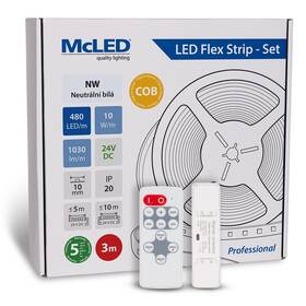 LED pásek McLED sada 3 m + Přijímač Nano, 480 LED/m, NW, 1030 lm/m, vodič 3 m (ML-126.054.83.S03002)