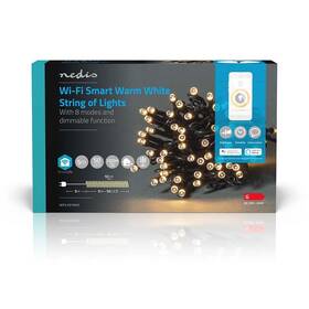 Vánoční osvětlení Nedis SmartLife LED, Wi-Fi, Teplá bílá, 50 LED, 5 m, Android / IOS (WIFILX01W50)