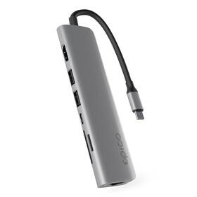 USB Hub Epico 7in1 Multimedia 8K USB-C/1× USB-C, 2× USB 2.0, HDMI, LAN, microSD, SD (9915112100071) šedý