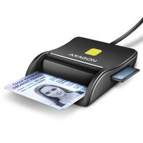 Čtečka eObčanek Axagon USB-A FlatReader 4-slot + SD/microSD/SIM, 1,3 m černá barva
