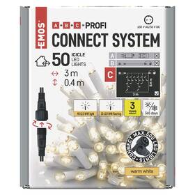 Spojovací řetěz EMOS 50 LED Profi blikající bílý - rampouchy, 3 m, venkovní, teplá bílá, časovač - zánovní - 12 měsíců záruka