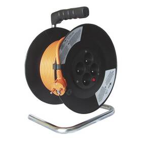 Kabel prodlužovací na bubnu Solight 4 zásuvky, 20m, 3x 1,5mm2 (PB09) černý/oranžový