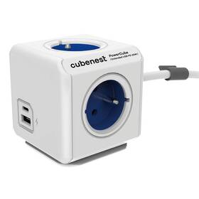 Kabel prodlužovací CubeNest Powercube Extended USB PD 20W, USB, USB-C, 4x zásuvka, 1,5m (PC420BL) bílý/modrý