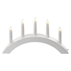 LED dekorace EMOS svícen na 5x žárovičku E10 dřevěný bílý, oblouk, 20x38 cm, vnitřní, teplá bílá 
