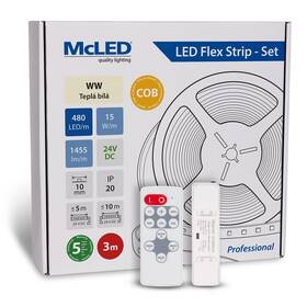 LED pásek McLED sada 3 m + Přijímač Nano, 480 LED/m, WW, 1455 lm/m, vodič 3 m (ML-126.058.83.S03002)