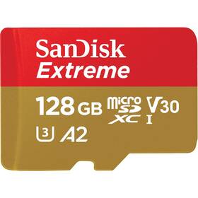 Paměťová karta SanDisk Micro SDXC Extreme 128GB UHS-I U3 (190R/90W) + adaptér (SDSQXAA-128G-GN6MA)