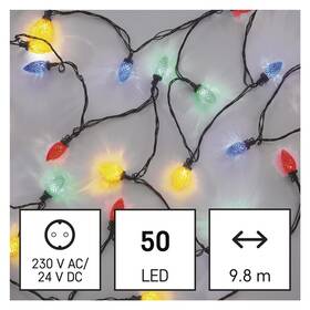 Vánoční osvětlení EMOS 50 LED řetěz, barevné žárovky, 9,8 m, multicolor, multifunkce (D5ZM01)