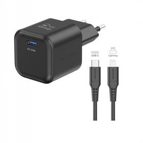 Nabíječka do sítě Swissten GAN 1x USB-C 35W PD + Datový kabel USB-C/Lightning 1,2 M (22070250) černá