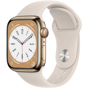 Chytré hodinky Apple Watch Series 8 GPS + Cellular 41mm pouzdro ze zlaté nerezové oceli - hvězdně bílý sportovní řemínek (MNJC3CS/A)