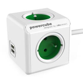 Kabel prodlužovací Powercube Extended USB, 4x zásuvka, 2x USB, 1,5m zelený