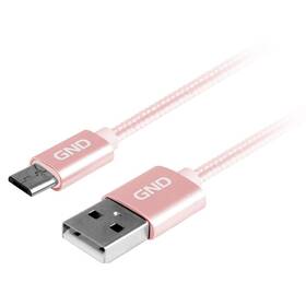 Kabel GND USB / micro USB, 1m, opletený (MICUSB100MM09) růžový