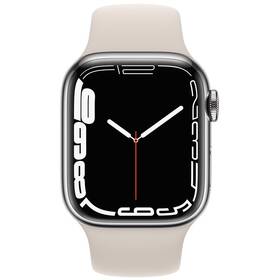 Chytré hodinky Apple Watch Series 7 GPS + Cellular, 45mm stříbrné pouzdro z nerezové oceli - hvězdně bílý sportovní řemínek (MKJV3HC/A)