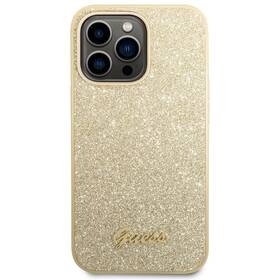 Kryt na mobil Guess Glitter Flakes Metal Logo na Apple iPhone 14 Pro (GUHCP14LHGGSHD) zlatý