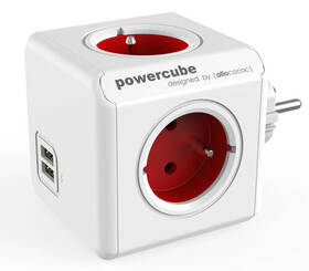 Rozbočovací zásuvka Powercube Original USB, 4x zásuvka, 2x USB bílá/červená