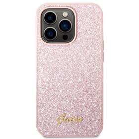 Kryt na mobil Guess Glitter Flakes Metal Logo na Apple iPhone 14 Pro Max (GUHCP14XHGGSHP) růžový
