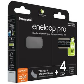 Baterie nabíjecí Panasonic Eneloop Pro AA, HR06, 2500mAh, Ni-MH, blistr 4ks + Cestovní pouzdro na 4ks nabíjecích baterii (BK-3HCDEC4BE)
