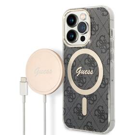 Kryt na mobil Guess 4G MagSafe na Apple iPhone 14 Pro + bezdrátová nabíječka (BUGUHMP14LH4EACSK) černý