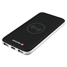 Powerbank Swissten Slim 8000mAh, USB-C, bezdrátové nabíjení černá