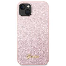 Kryt na mobil Guess Glitter Flakes Metal Logo na Apple iPhone 14 (GUHCP14SHGGSHP) růžový
