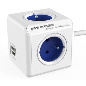 Kabel prodlužovací Powercube Extended USB, 4x zásuvka, 2x USB, 1,5m bílý/modrý