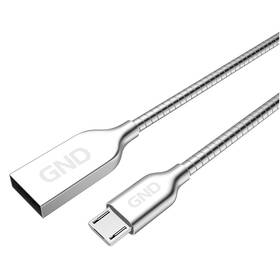Kabel GND USB / micro USB, 1m, opletený, ocelový (MICUSB100MM23) stříbrný