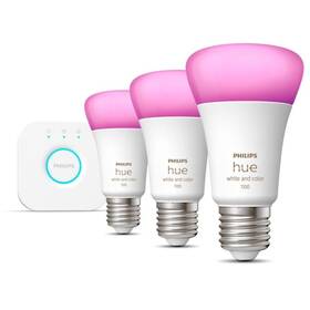 Startovací sada Philips Hue Bluetooth, 9W, E27, White and Color Ambiance, 3ks + Bridge (8719514291515)
