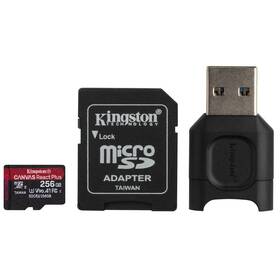 Paměťová karta Kingston Canvas React Plus MicroSDXC 256GB UHS-II U3 (285R/165W) + adaptér + čtečka (MLPMR2/256GB)