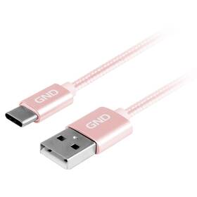 Kabel GND USB / USB-C, 1m, opletený (USBAC100MM09) růžový
