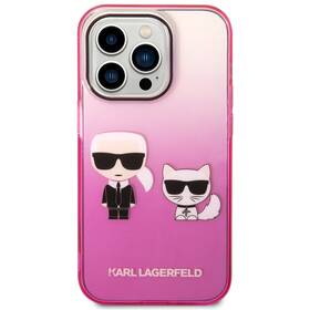 Kryt na mobil Karl Lagerfeld Gradient Karl and Choupette na Apple iPhone 14 Pro (KLHCP14LTGKCP) růžový