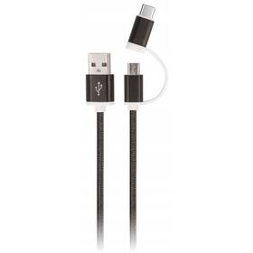 Kabel Setty 2v1, USB/Micro USB, USB-C, 1m (GSM043224) černý