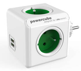 Rozbočovací zásuvka Powercube Original USB, 4x zásuvka, 2x USB bílá/zelená