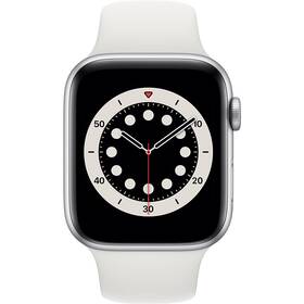 Chytré hodinky Apple Watch Series 6 GPS 44mm pouzdro ze střírbného hliníku - bílý sportovní náramek (M00D3HC/A)