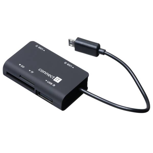 Čtečka paměťových karet Connect IT + USB hub micro USB 
