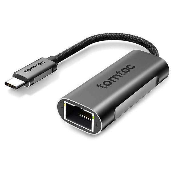 Síťová karta tomtoc USB-C (Thundebolt 3) / RJ45 šedá barva
