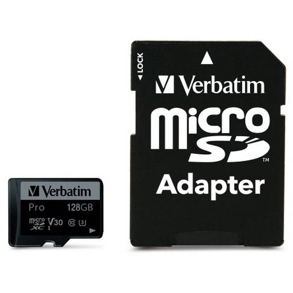 Paměťová karta Verbatim microSDXC 128GB UHS-I V30 U3 (90R/45W) + adaptér 
